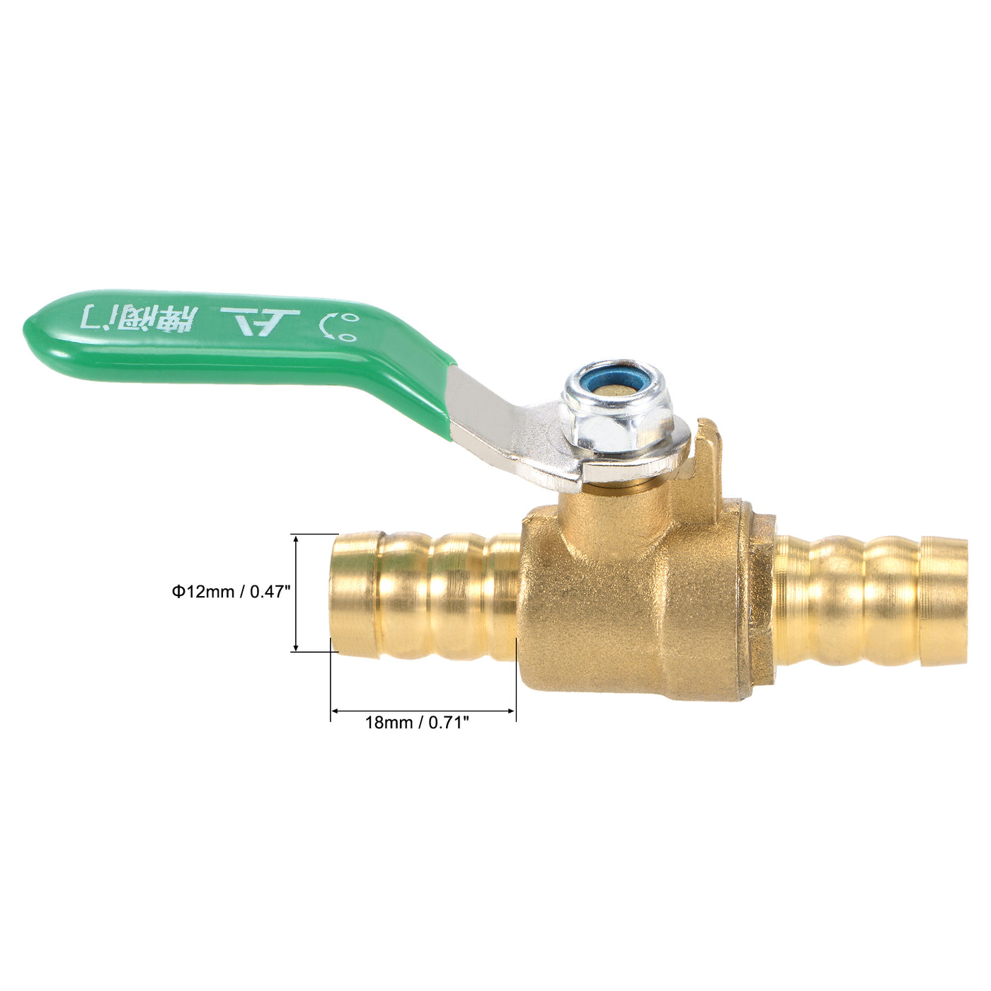 Uxcell Uxcell Brass Air Ball Valve Shut Off Switch 12mm Hose Barb to 12mm Hose Barb Brass Tone