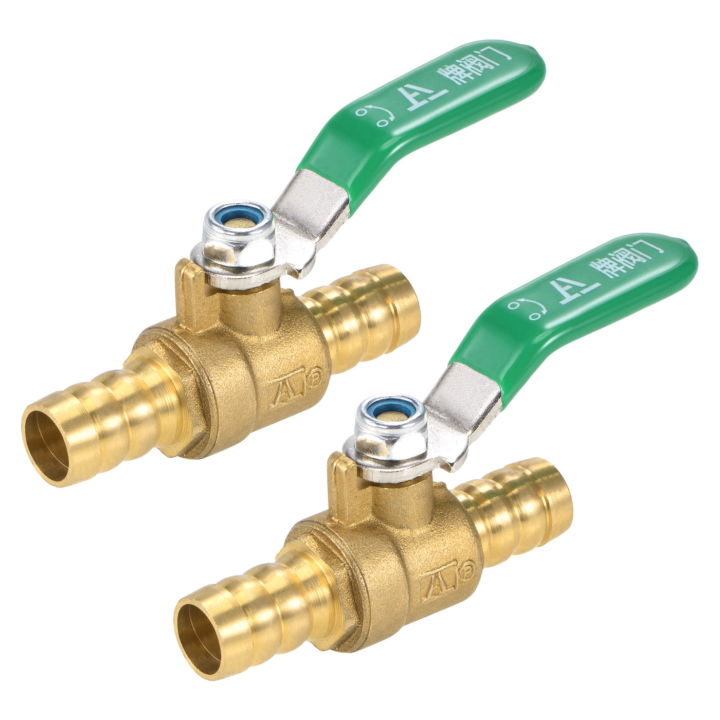 Uxcell Uxcell Brass Air Ball Valve Shut Off Switch 12mm Hose Barb to 12mm Hose Barb Brass Tone 2Pcs