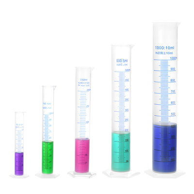 Harfington Uxcell Plastic Graduated Cylinder, 50ml 100ml 250ml 500ml 1000ml Measuring Cylinder,  Double-Sided Metric Marking, Clear Hex Base, 5 in 1 Set