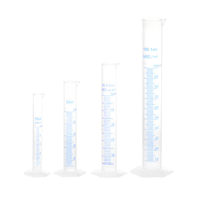 uxcell Uxcell Plastic Graduated Cylinder, 10ml 25ml 50ml 100ml Measuring Cylinder,  Double-Sided Metric Marking, Clear Hex Base, 4 in 1 Set