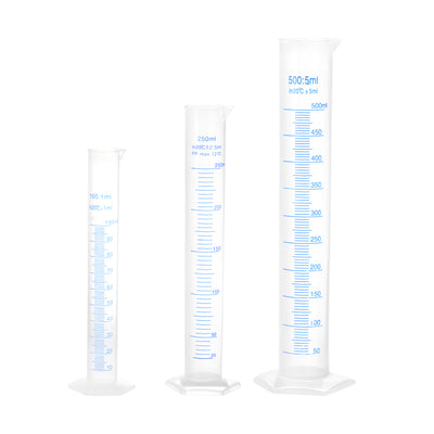 uxcell Uxcell Plastic Graduated Cylinder, 100ml 250ml 500ml Measuring Cylinder,  Double-Sided Metric Marking, Clear Hex Base, 3 in 1 Set