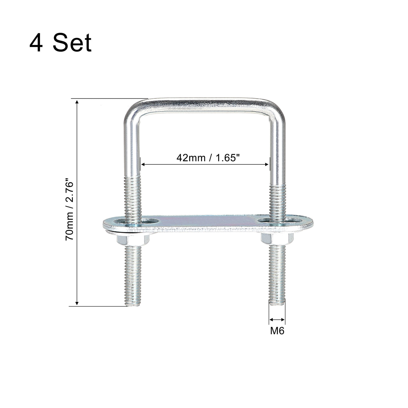 uxcell Uxcell Square U-Bolts 1-5/8"(42mm) Inner Width Carbon Steel M6 with Nuts, Frame Plate, Round Washers 4 Set