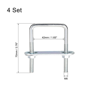 Harfington Uxcell Square U-Bolts 1-5/8"(42mm) Inner Width Carbon Steel M6 with Nuts, Frame Plate, Round Washers 4 Set