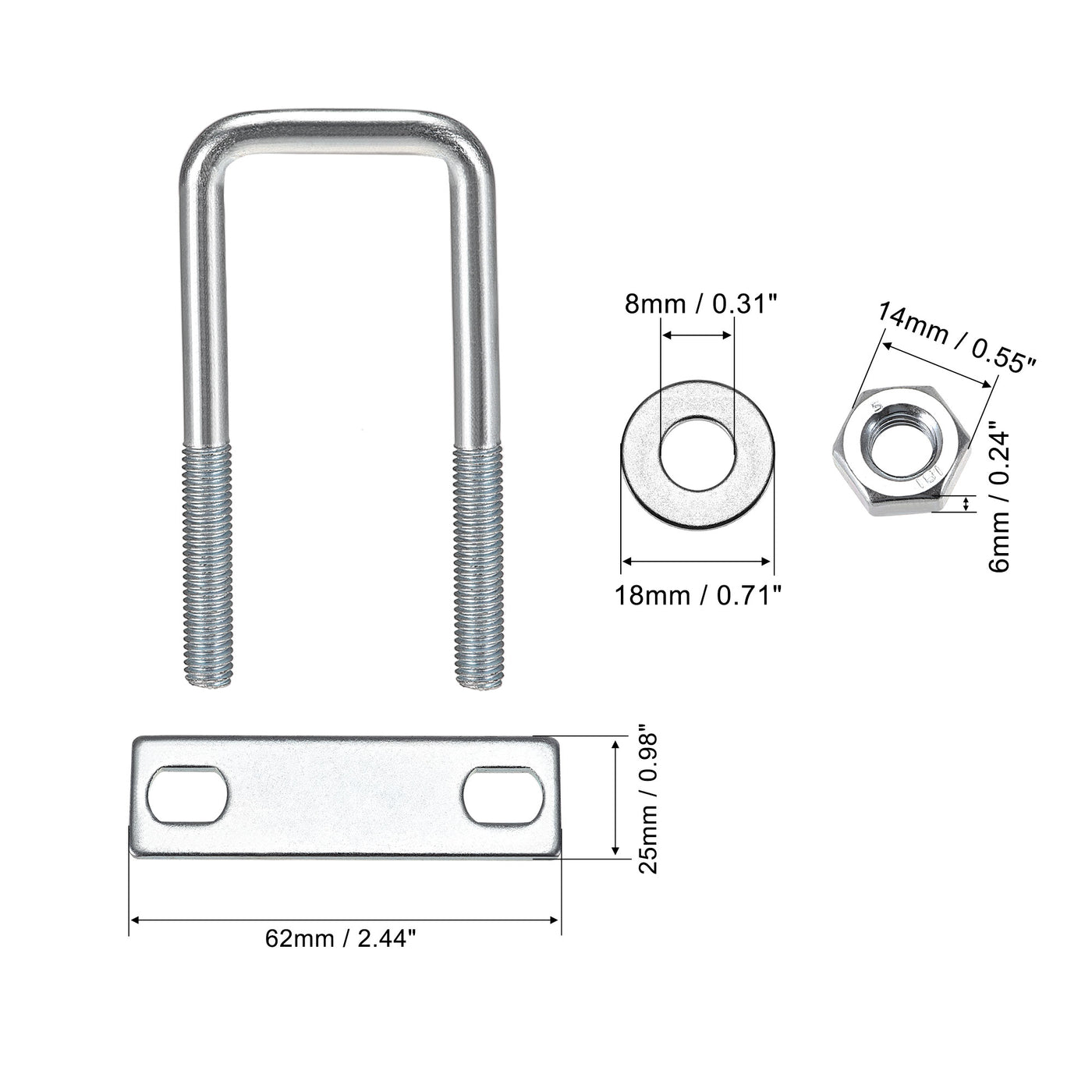 uxcell Uxcell Satz Vierkant U-Bolzen Bügelschrauben Bügelbolzen -/"(mm) Innenbreite mm Länge Kohlenstoffstahl M mit Muttern, Rahmenplatte, runde Unterlegscheiben