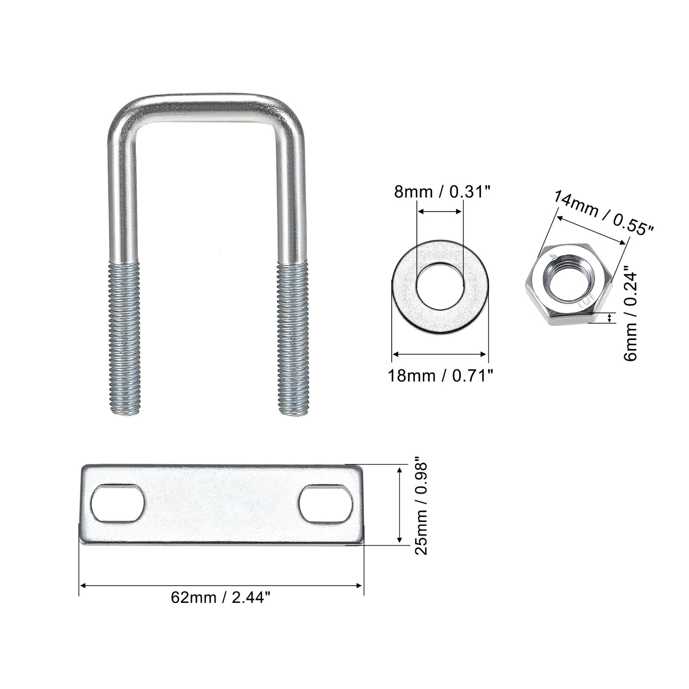 uxcell Uxcell U Bolt Carbon Steel with Nuts Frame Plate Round Washers