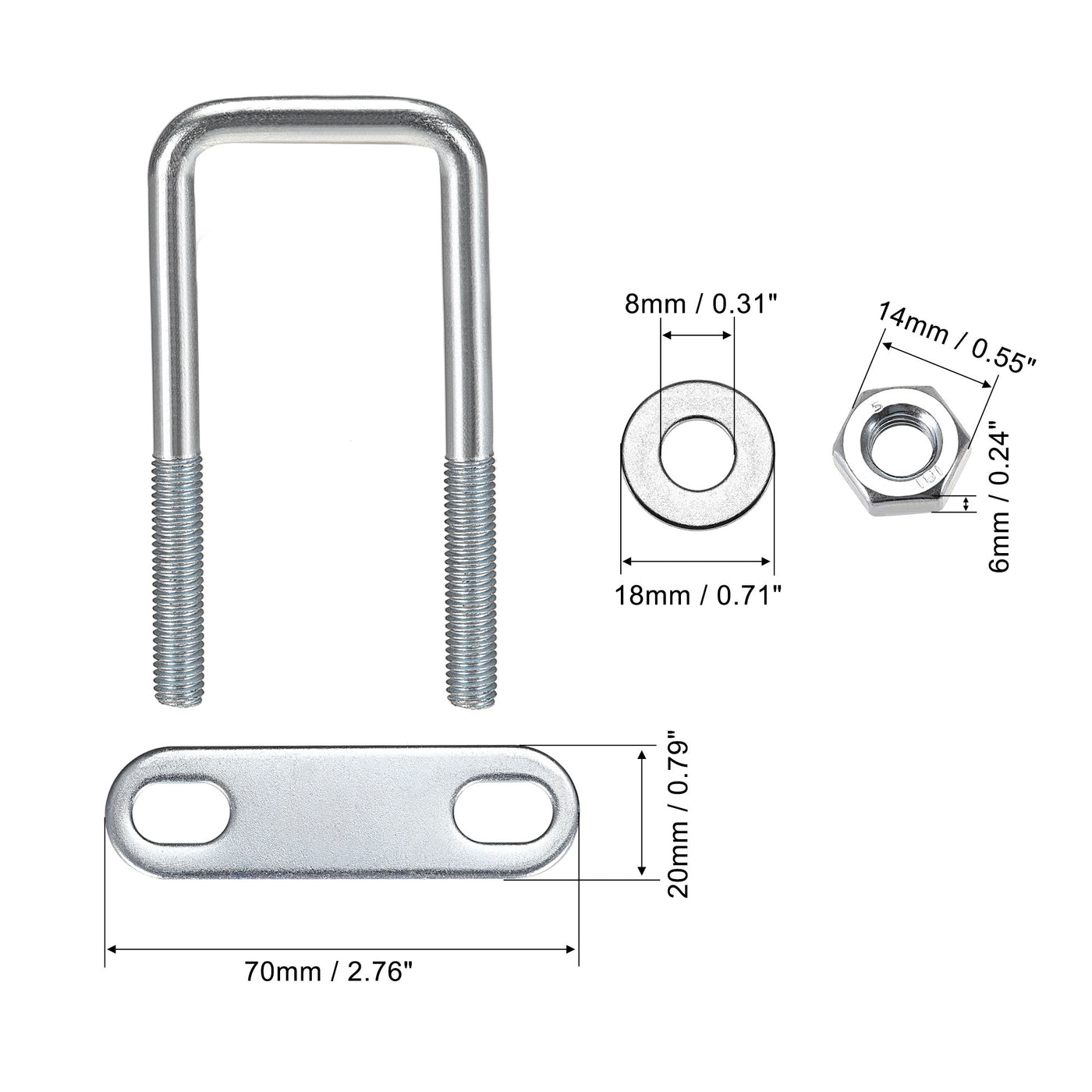 uxcell Uxcell U Bolt Carbon Steel with Nuts Frame Plate Round Washers