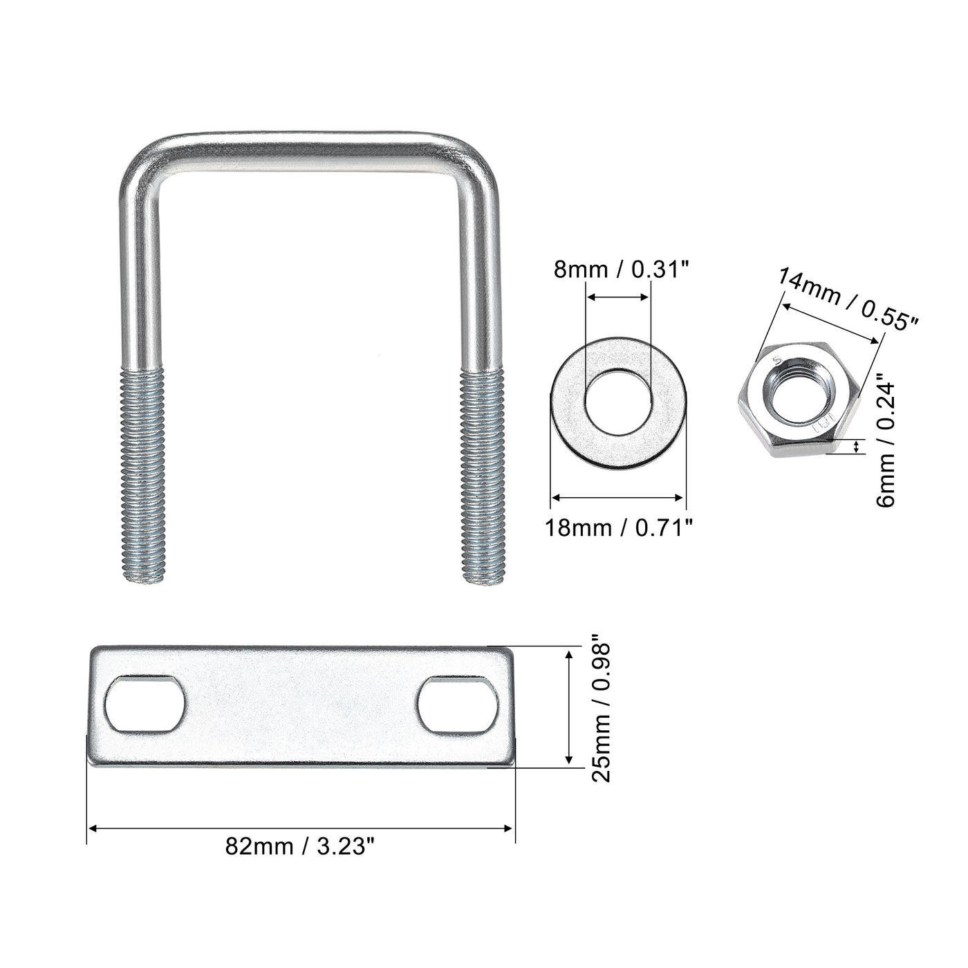 uxcell Uxcell U-Bolts Carbon Steel with Nuts Frame Plate Round Washers