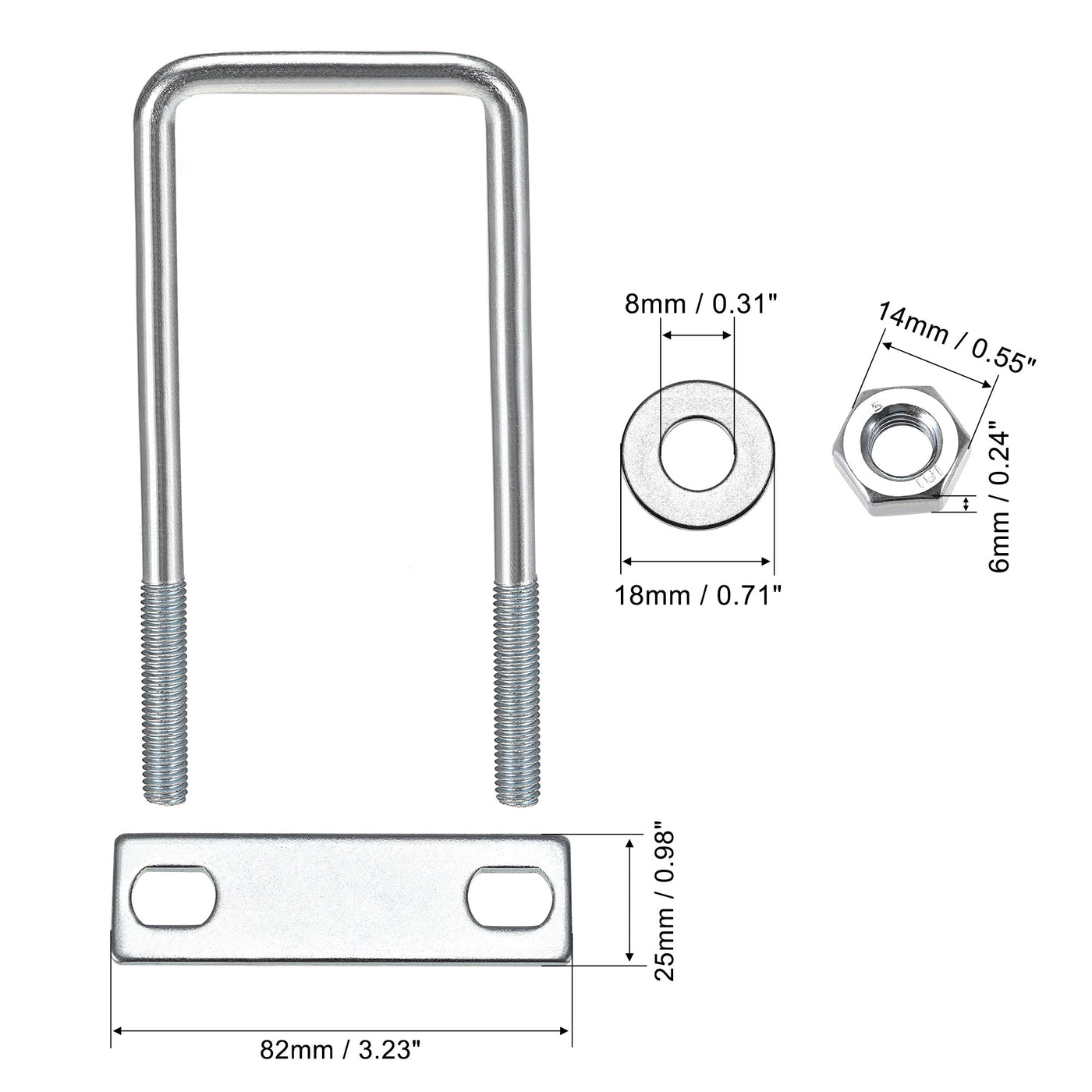 uxcell Uxcell U Bolt Carbon Steel with Nuts Frame Plate Round Washers