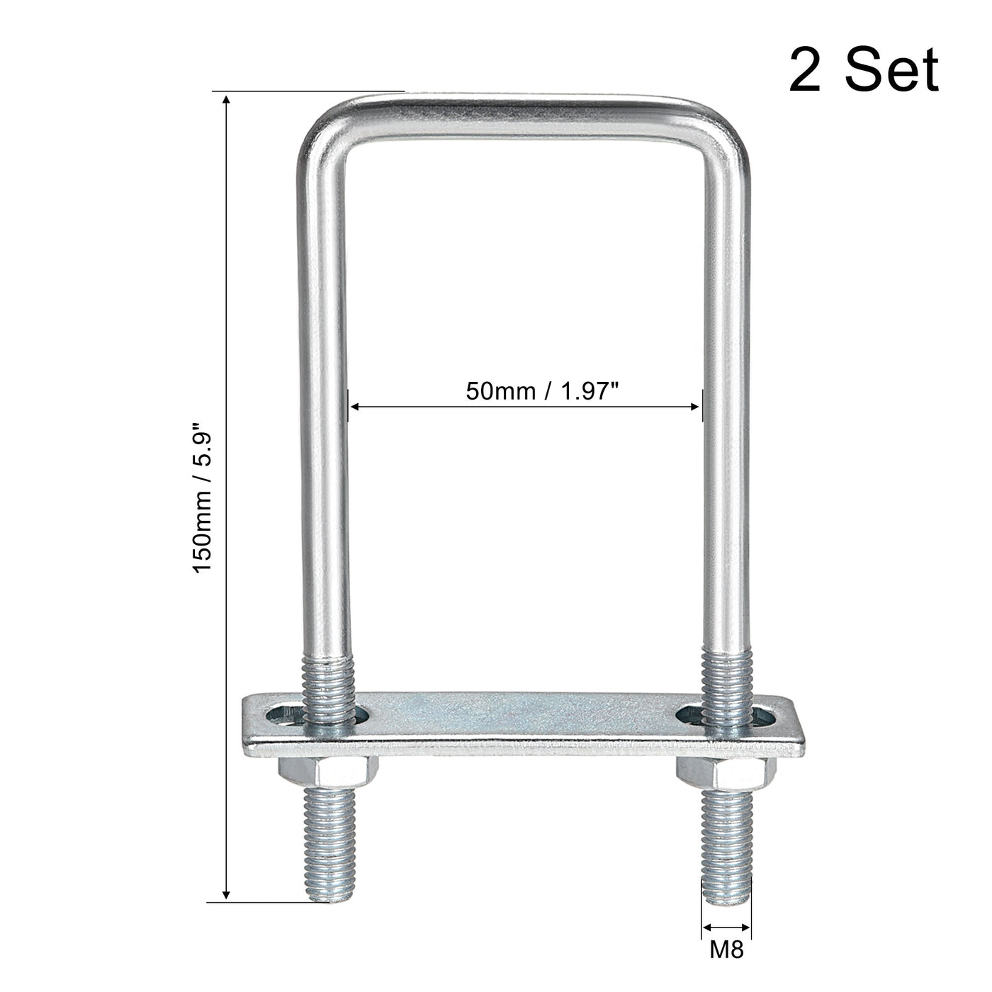 uxcell Uxcell U-Bolts Carbon Steel with Nuts Frame Plate Round Washers