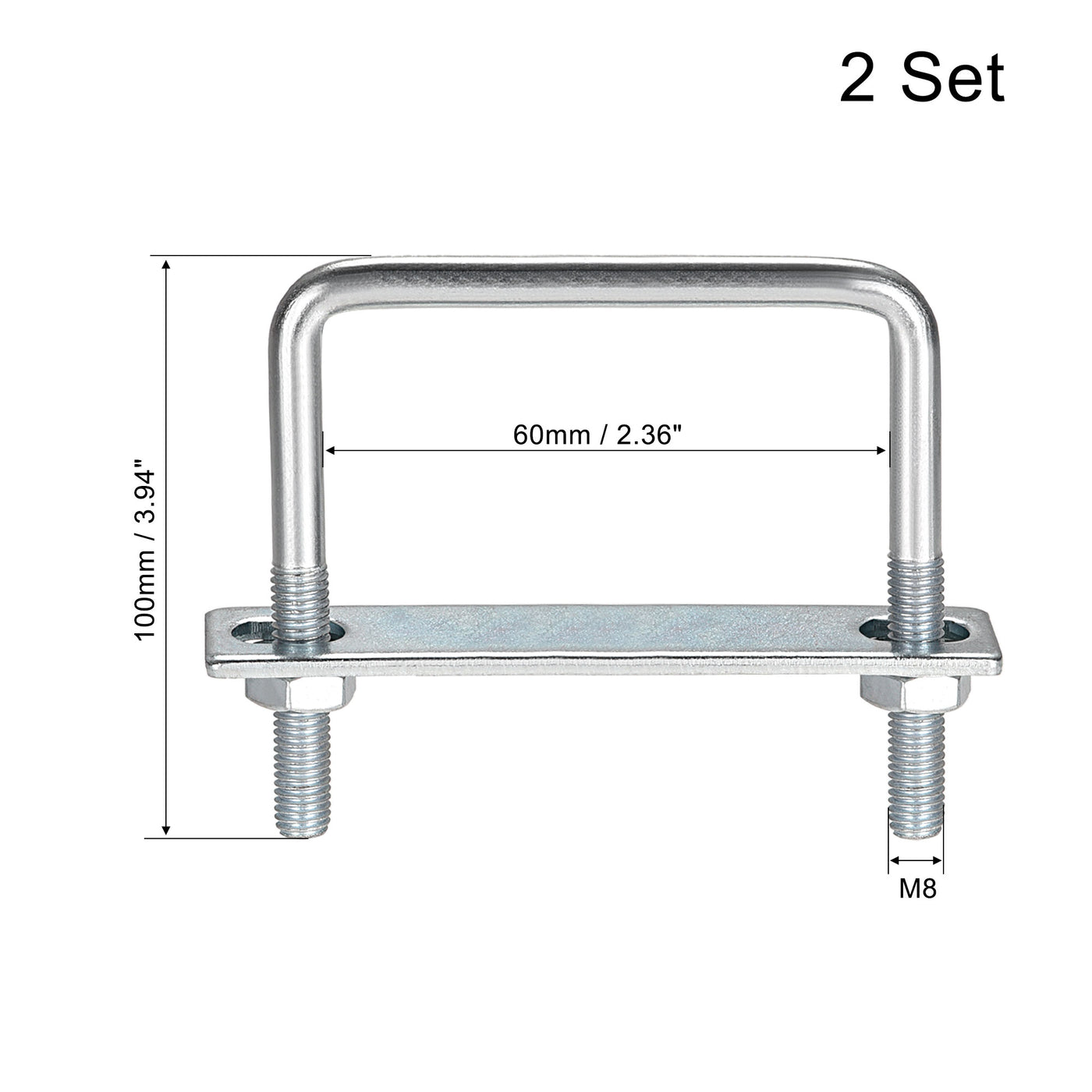 uxcell Uxcell U-Bolts Carbon Steel with Nuts Frame Plate Round Washers