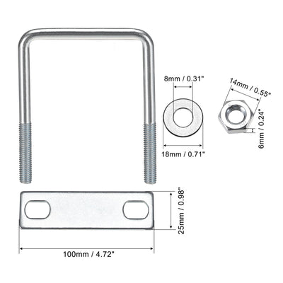 Harfington Uxcell U Bolt Carbon Steel with Nuts Frame Plate Round Washers