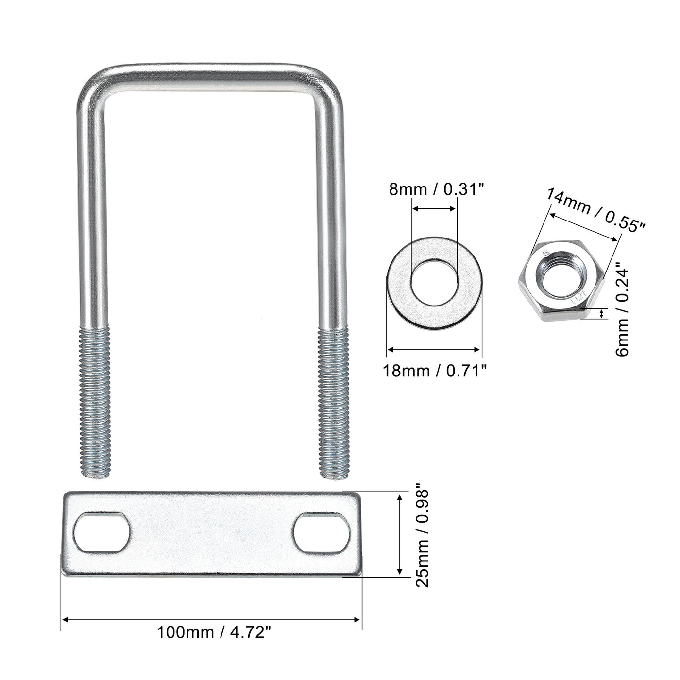 uxcell Uxcell U Bolt Carbon Steel with Nuts Frame Plate Round Washers