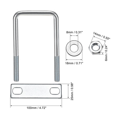 Harfington Uxcell U-Bolts Carbon Steel with Nuts Frame Plate Round Washers