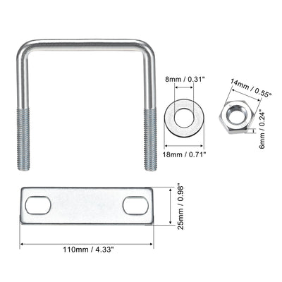 Harfington Uxcell U Bolt Carbon Steel with Nuts Frame Plate Round Washers