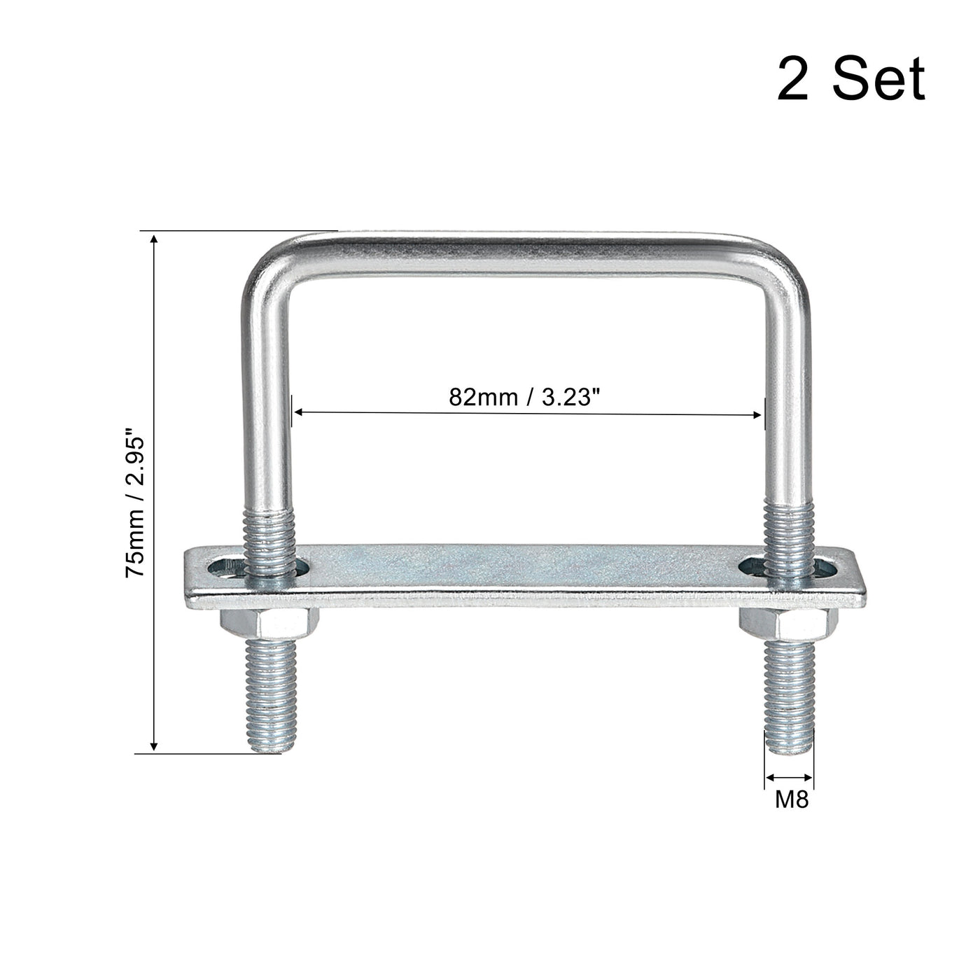 uxcell Uxcell U-Bolts Carbon Steel with Nuts Frame Plate Round Washers