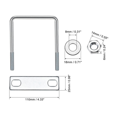 Harfington Uxcell U Bolt Carbon Steel with Nuts Frame Plate Round Washers