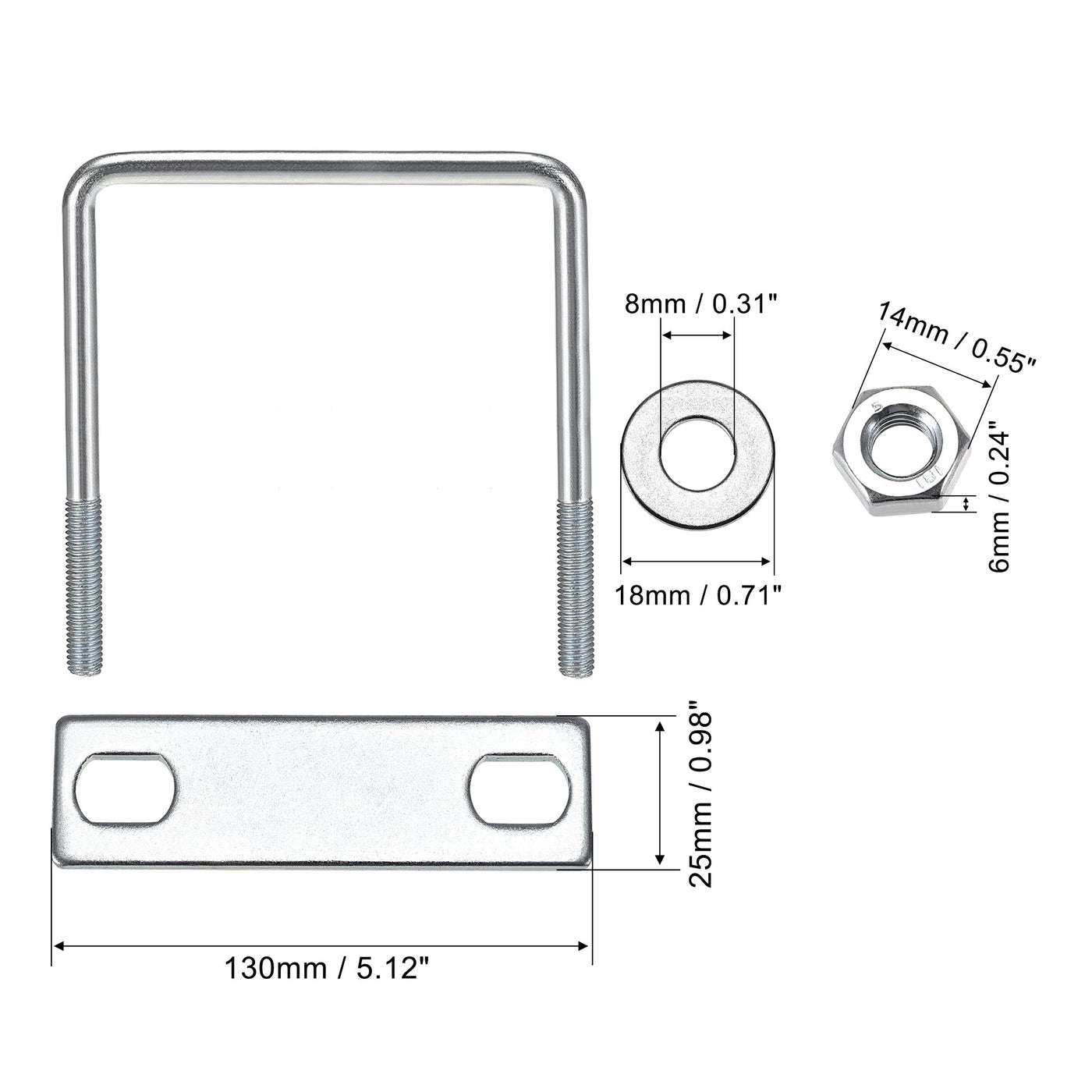 uxcell Uxcell U-Bolts Carbon Steel with Nuts Frame Plate Round Washers