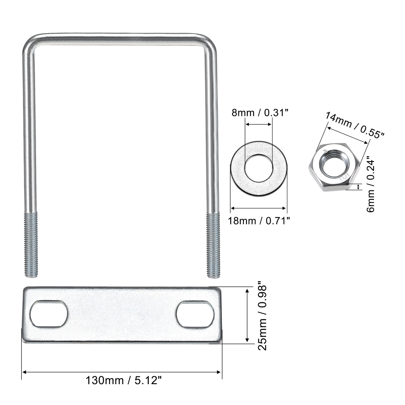 uxcell Uxcell U Bolt Carbon Steel with Nuts Frame Plate Round Washers