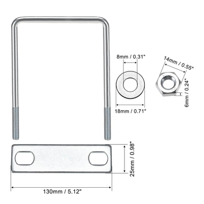 Harfington Uxcell U Bolt Carbon Steel with Nuts Frame Plate Round Washers