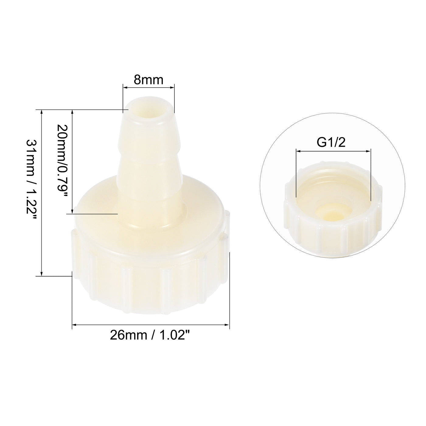 Uxcell Uxcell ABS Hose Barb Fitting Coupler, 16mm Barb x G1/2 Female Thread Pipe Adapter, White 2Pcs