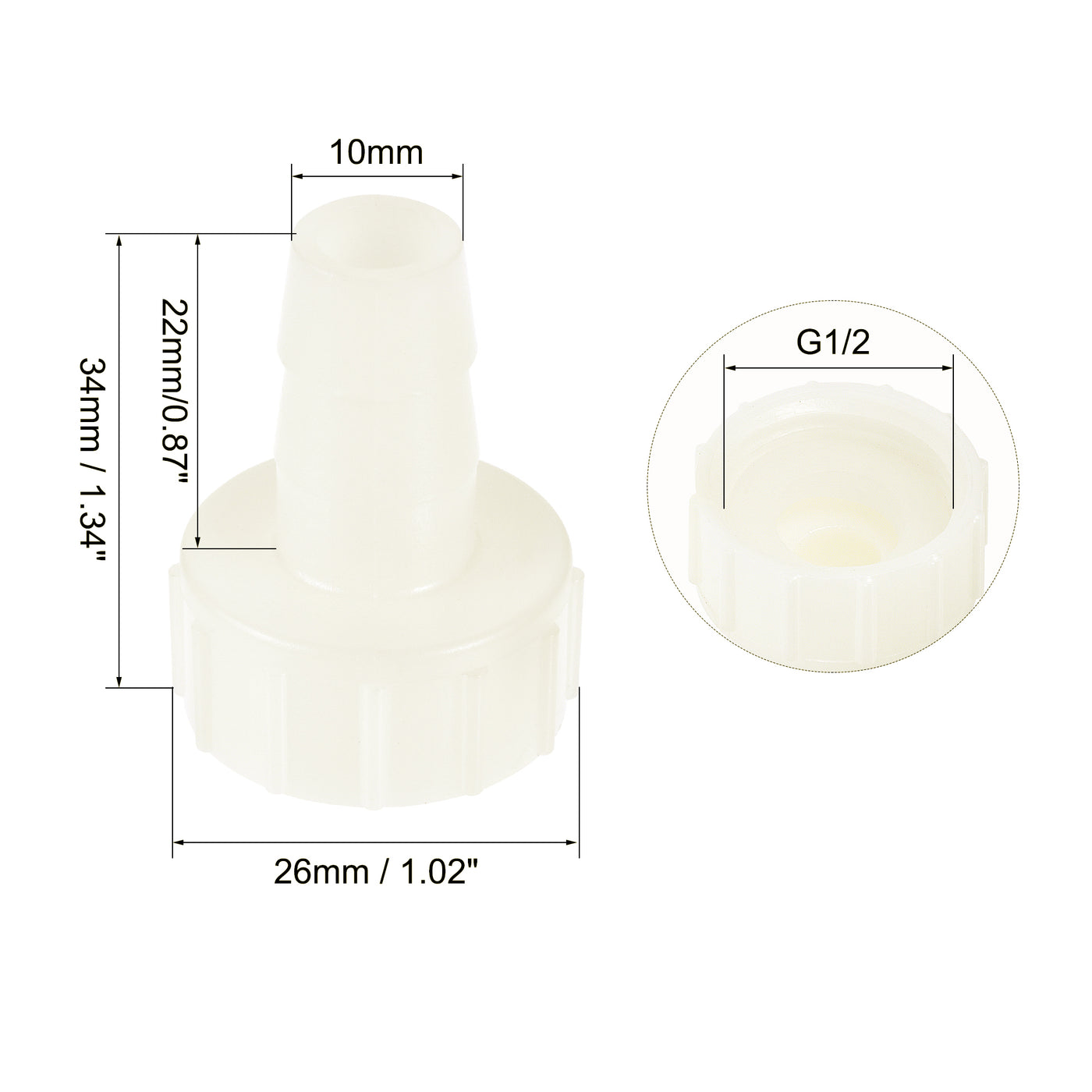 Uxcell Uxcell ABS Hose Barb Fitting Coupler, 16mm Barb x G1/2 Female Thread Pipe Adapter, White 2Pcs