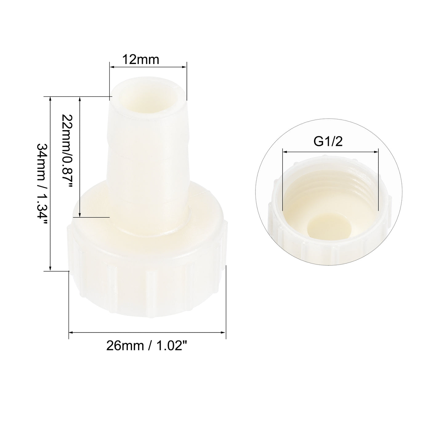 Uxcell Uxcell ABS Hose Barb Fitting Coupler, 16mm Barb x G1/2 Female Thread Pipe Adapter, White 2Pcs