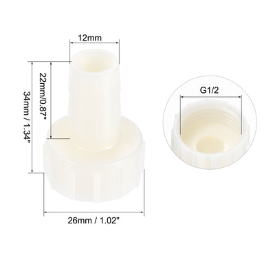 Harfington Uxcell ABS Hose Barb Fitting Coupler, 16mm Barb x G1/2 Female Thread Pipe Adapter, White 2Pcs