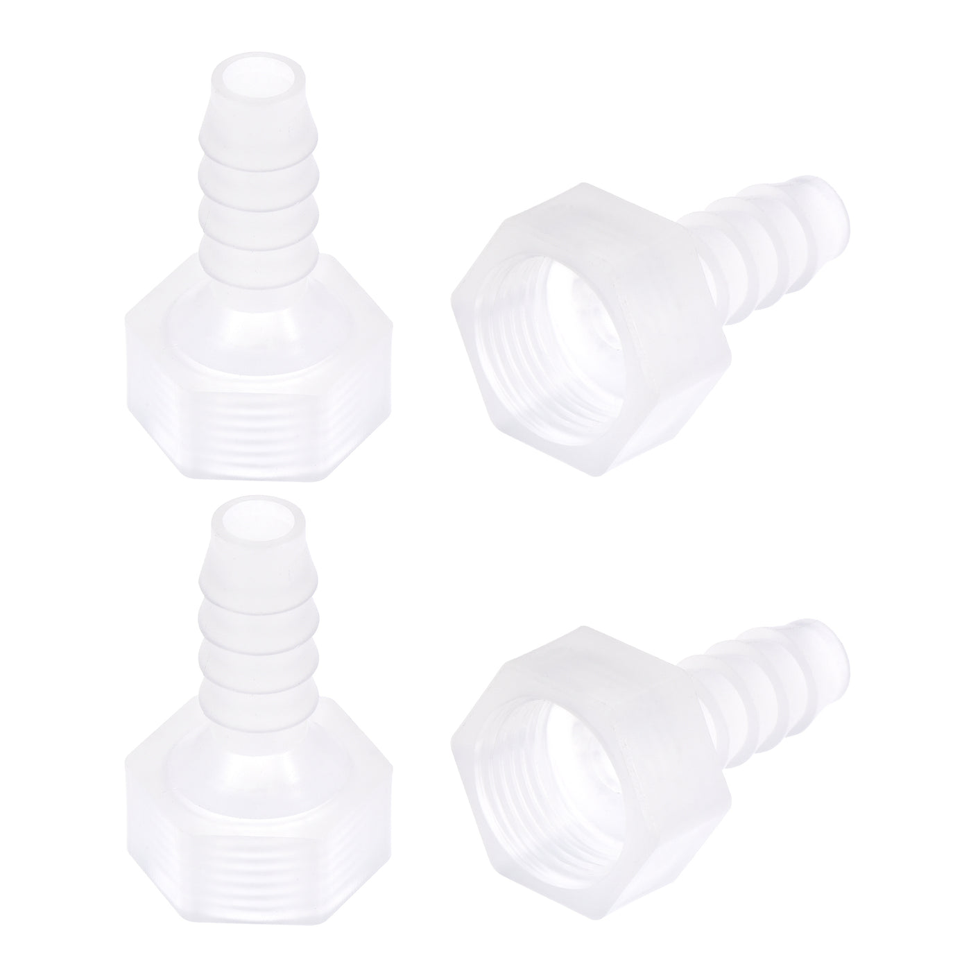 Uxcell Uxcell Polypropylene Hose Barb Fitting Coupler, 6mm Barb x G3/8 Female Thread Pipe Adapter, Translucent 4Pcs