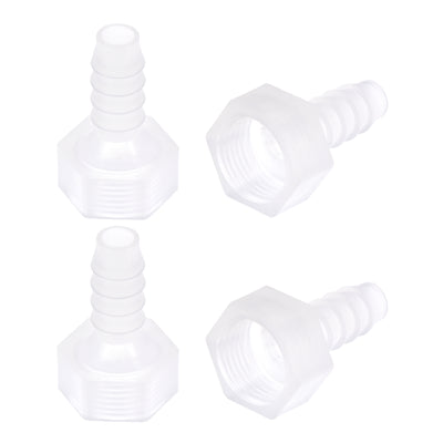 Harfington Uxcell Polypropylene Hose Barb Fitting Coupler, 6mm Barb x G3/8 Female Thread Pipe Adapter, Translucent 4Pcs