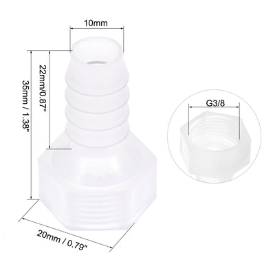 Harfington Uxcell Polypropylene Hose Barb Fitting Coupler, 10mm Barb x G3/8 Female Thread Pipe Adapter, Translucent 2Pcs