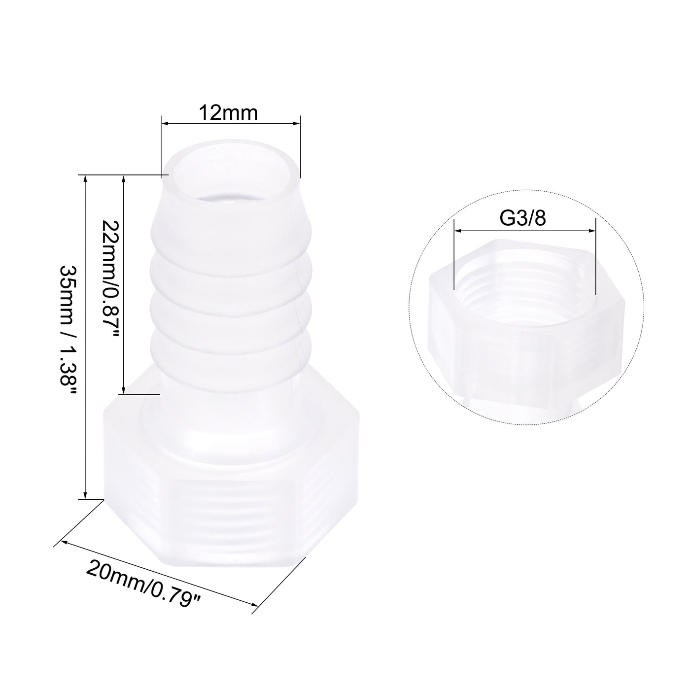 Uxcell Uxcell Polypropylene Hose Barb Fitting Coupler, 10mm Barb x G3/8 Female Thread Pipe Adapter, Translucent 2Pcs