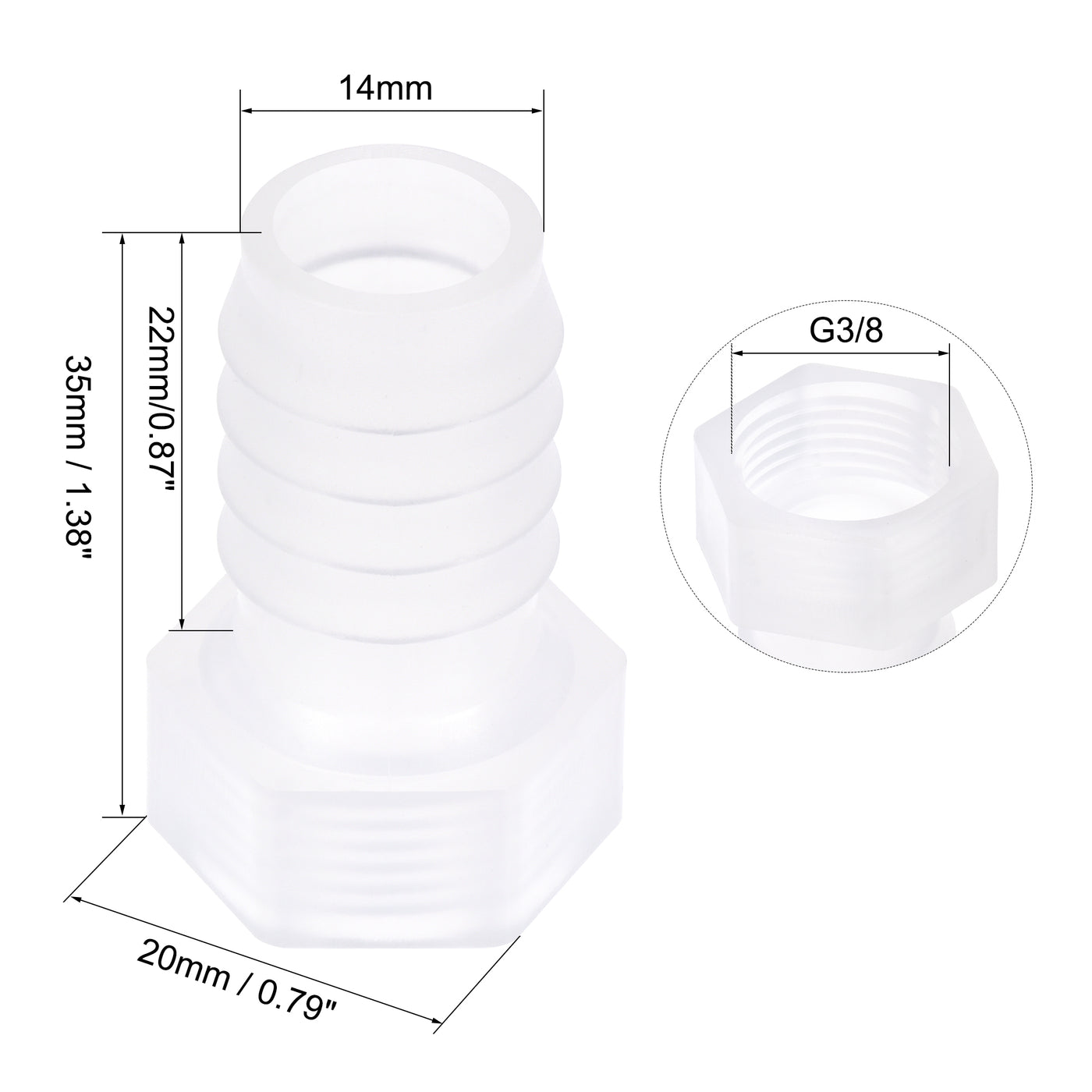 Uxcell Uxcell Polypropylene Hose Barb Fitting Coupler, 10mm Barb x G3/8 Female Thread Pipe Adapter, Translucent 2Pcs