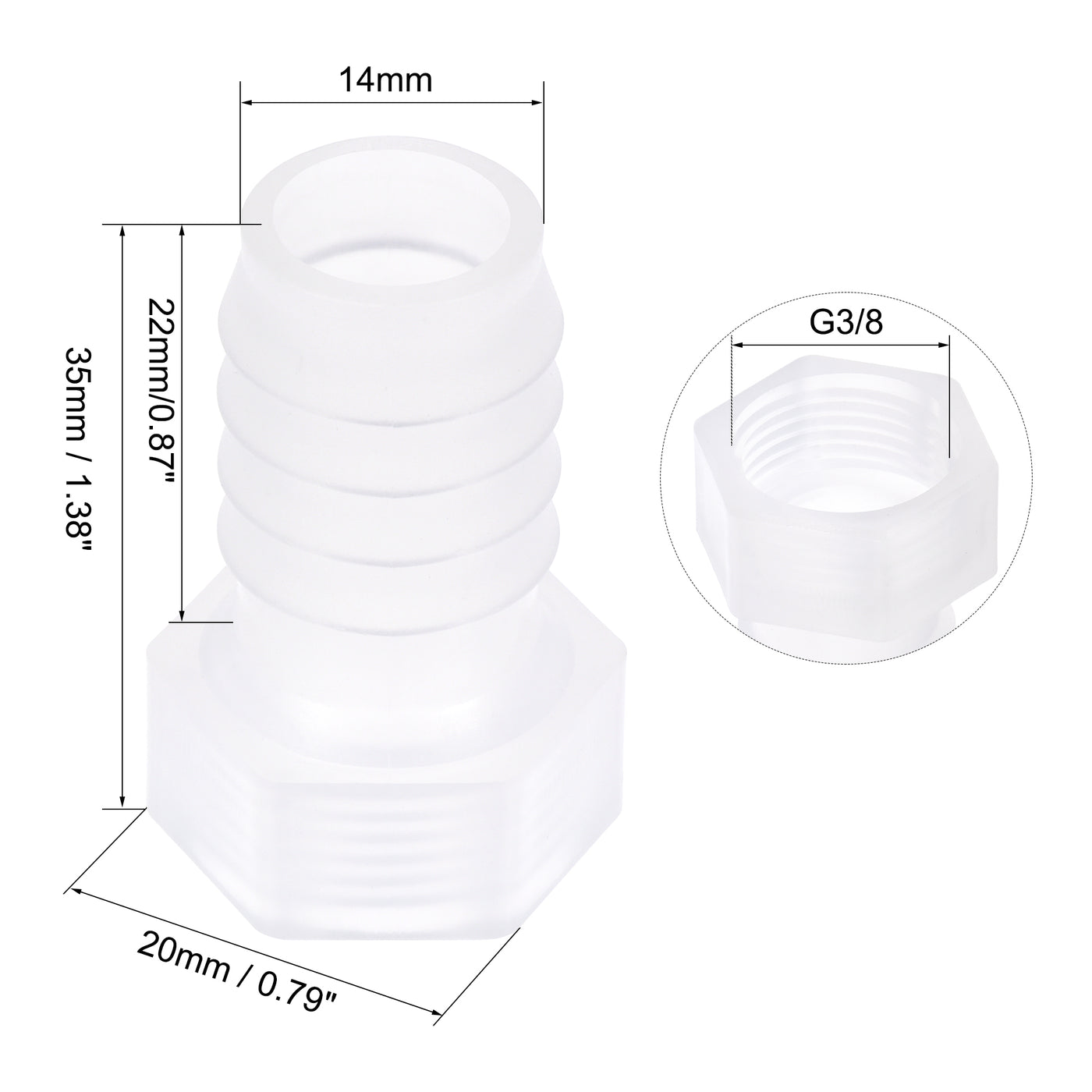 Uxcell Uxcell Polypropylene Hose Barb Fitting Coupler, 6mm Barb x G3/8 Female Thread Pipe Adapter, Translucent 4Pcs