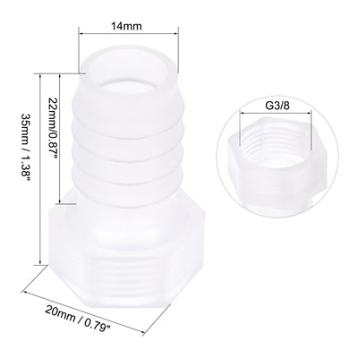 Harfington Uxcell Polypropylene Hose Barb Fitting Coupler, 6mm Barb x G3/8 Female Thread Pipe Adapter, Translucent 4Pcs