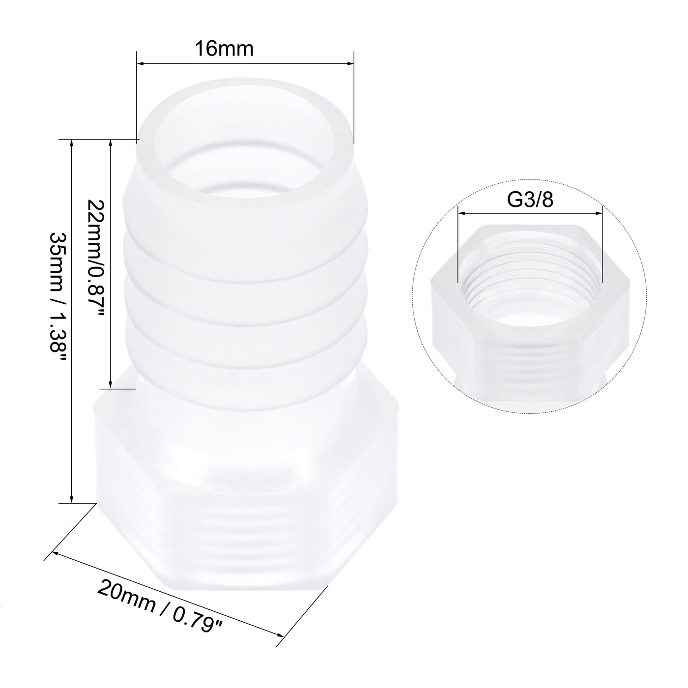 Uxcell Uxcell Polypropylene Hose Barb Fitting Coupler, 10mm Barb x G3/8 Female Thread Pipe Adapter, Translucent 2Pcs