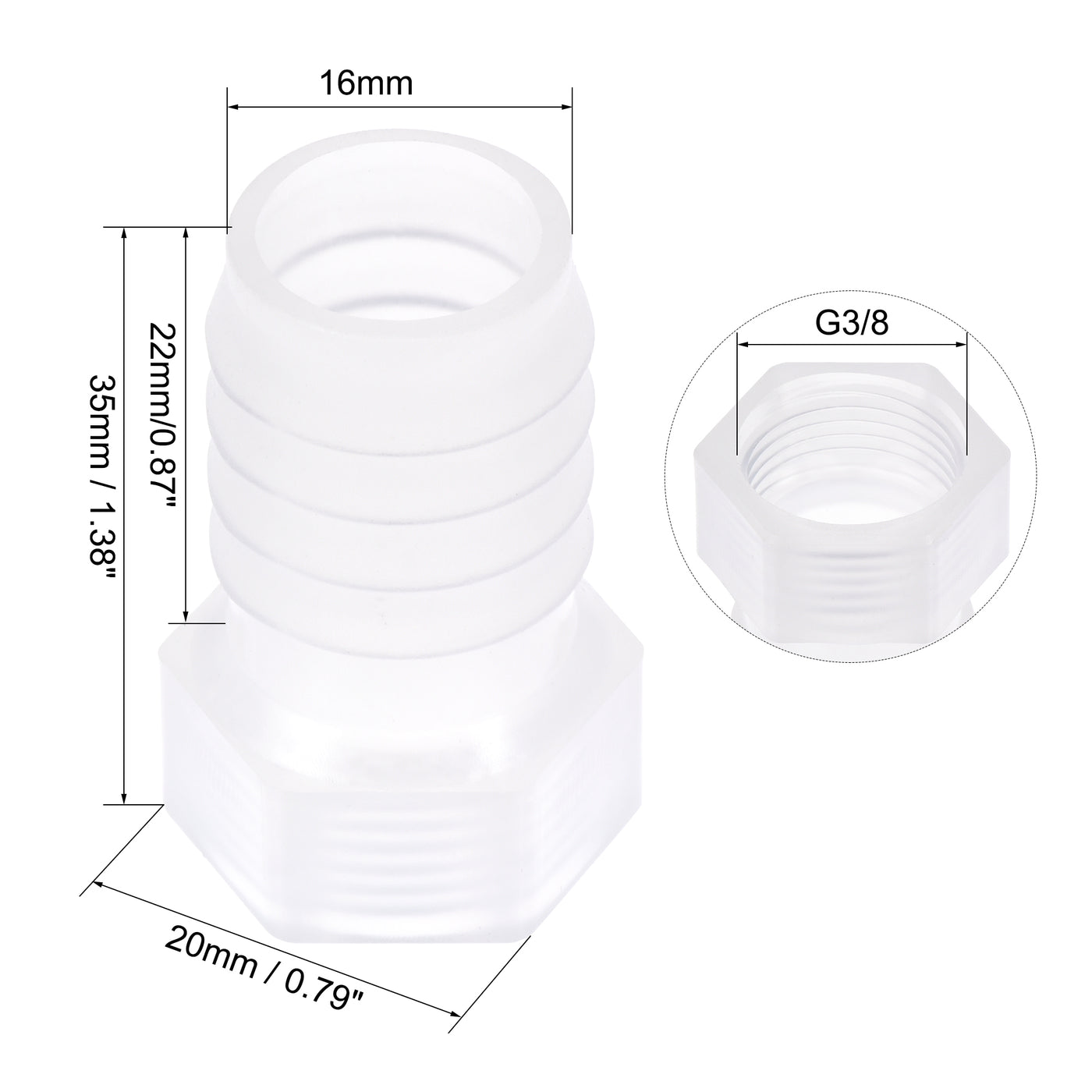 Uxcell Uxcell Polypropylene Hose Barb Fitting Coupler, 6mm Barb x G3/8 Female Thread Pipe Adapter, Translucent 4Pcs