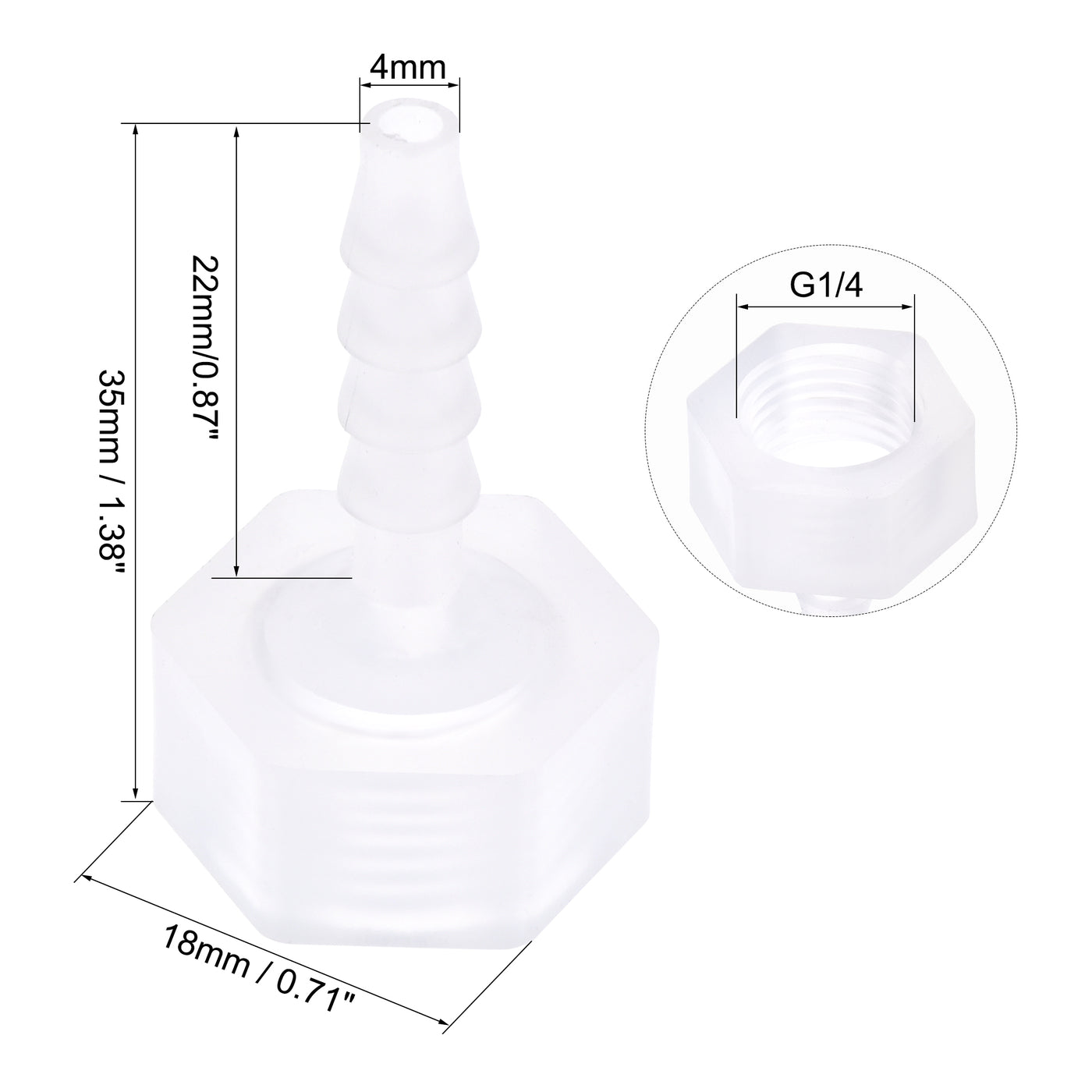 Uxcell Uxcell Polypropylene Hose Barb Fitting Coupler, 8mm Barb x G1/4 Female Thread Pipe Adapter, Translucent 4Pcs