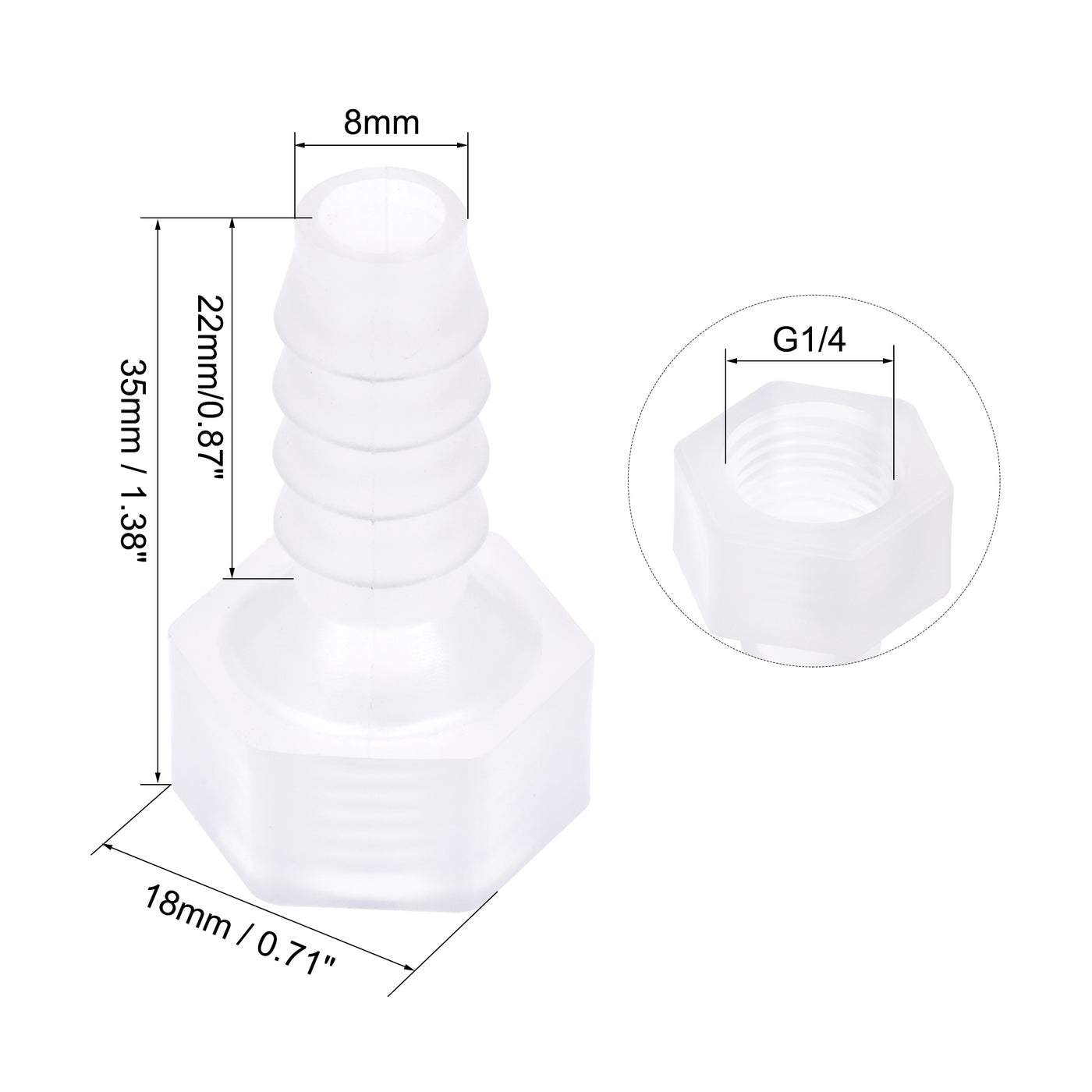 Uxcell Uxcell Polypropylene Hose Barb Fitting Coupler, 8mm Barb x G1/4 Female Thread Pipe Adapter, Translucent 4Pcs