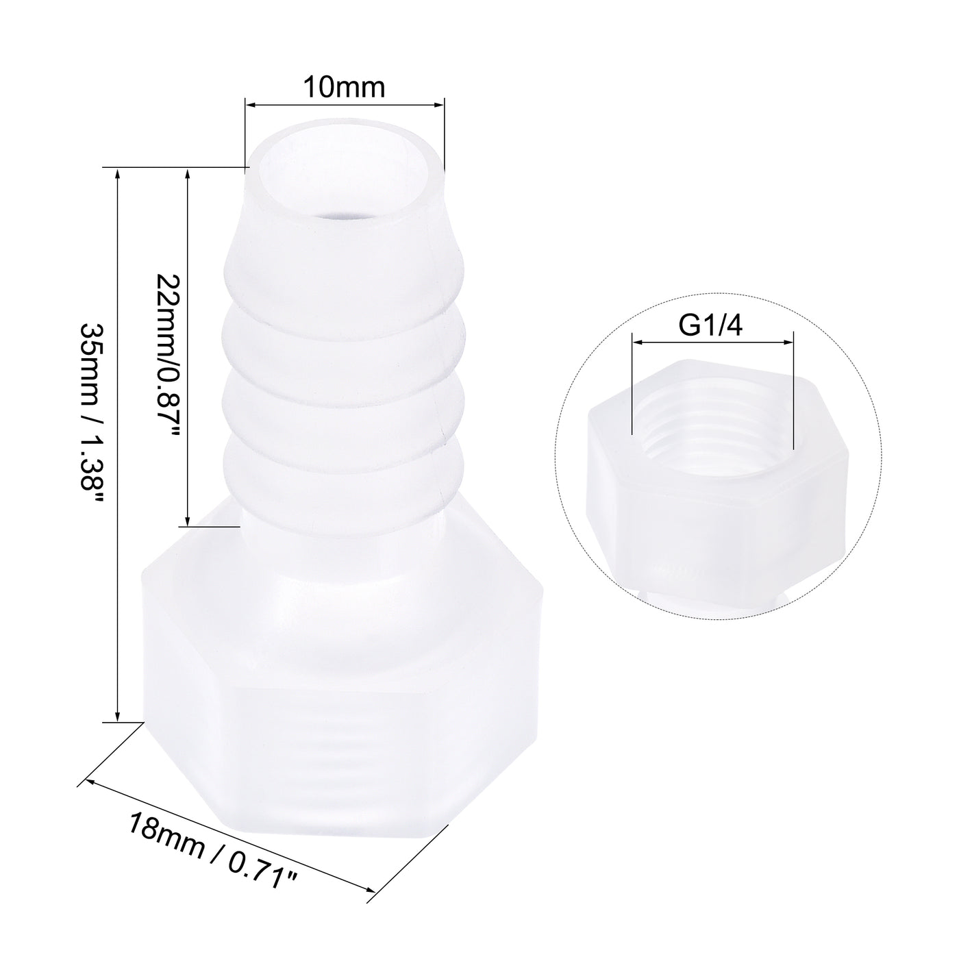 Uxcell Uxcell Polypropylene Hose Barb Fitting Coupler, 8mm Barb x G1/4 Female Thread Pipe Adapter, Translucent 4Pcs