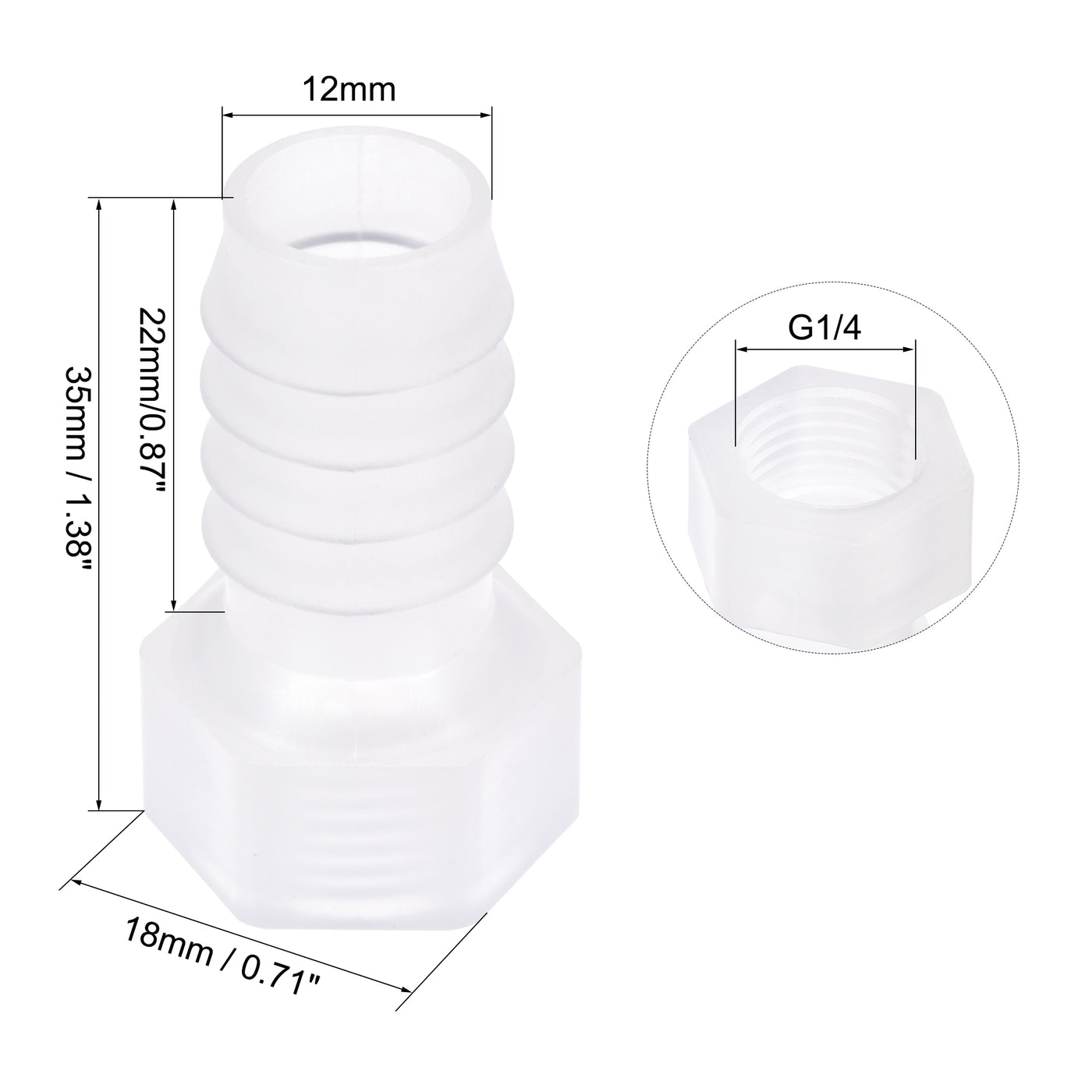 Uxcell Uxcell Polypropylene Hose Barb Fitting Coupler, 8mm Barb x G1/4 Female Thread Pipe Adapter, Translucent 4Pcs