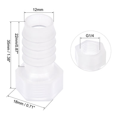 Harfington Uxcell Polypropylene Hose Barb Fitting Coupler, 8mm Barb x G1/4 Female Thread Pipe Adapter, Translucent 4Pcs