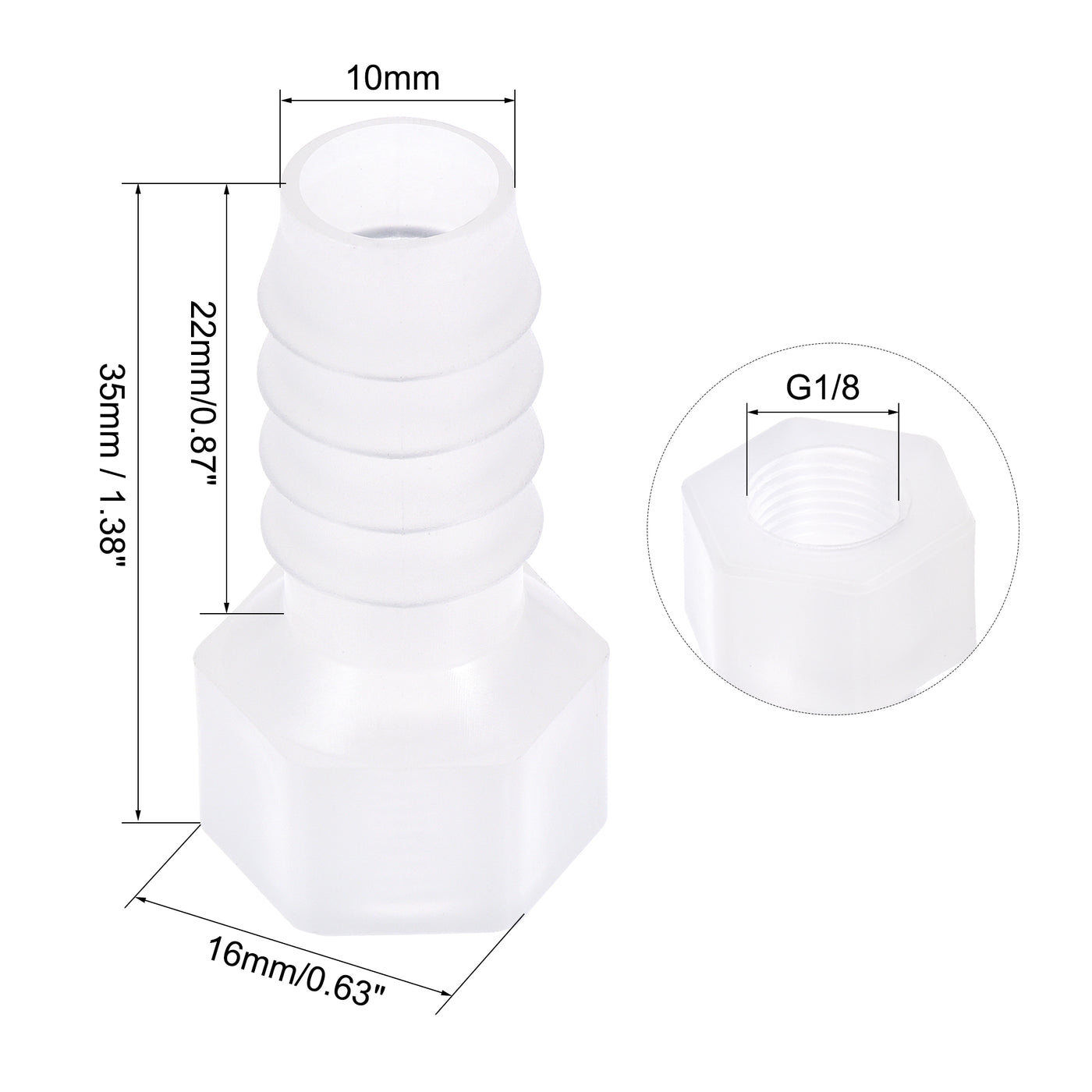 uxcell Uxcell Polypropylene Hose Barb Fitting Coupler, mm Barb x G1/8 Female Thread Pipe Adapter, Translucent 2Pcs