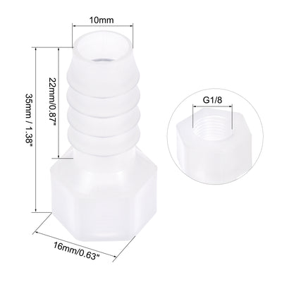 Harfington Uxcell Polypropylene Hose Barb Fitting Coupler, mm Barb x G1/8 Female Thread Pipe Adapter, Translucent 2Pcs