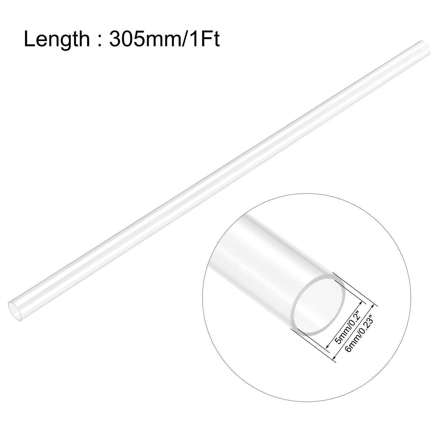 Uxcell Uxcell PC Rigid Round Clear Tubing 8mm(0.31 Inch)IDx10mm(0.4 Inch)ODx305mm(1Ft) Length Plastic Tube