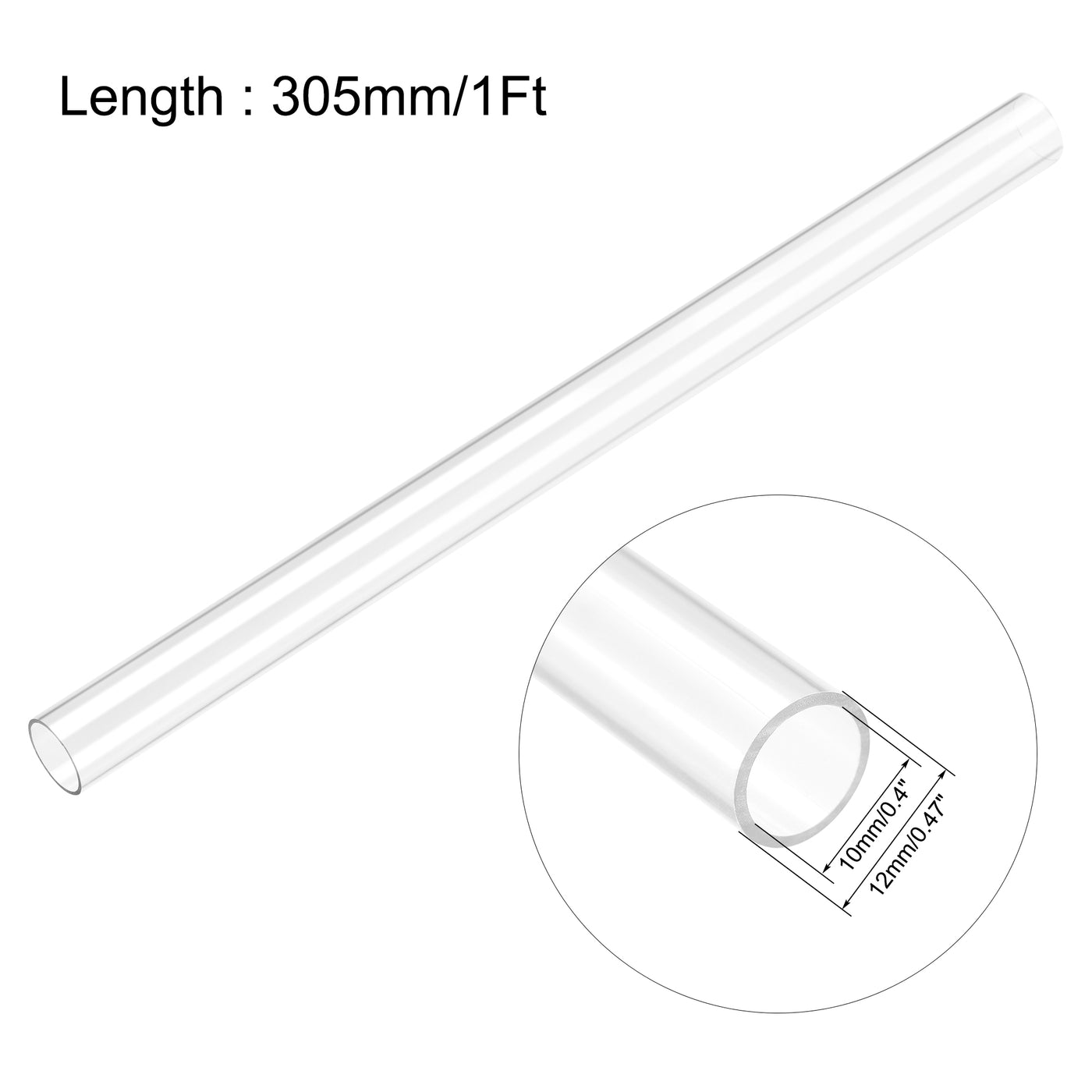 Uxcell Uxcell PC Rigid Round Clear Tubing 8mm(0.31 Inch)IDx10mm(0.4 Inch)ODx305mm(1Ft) Length Plastic Tube