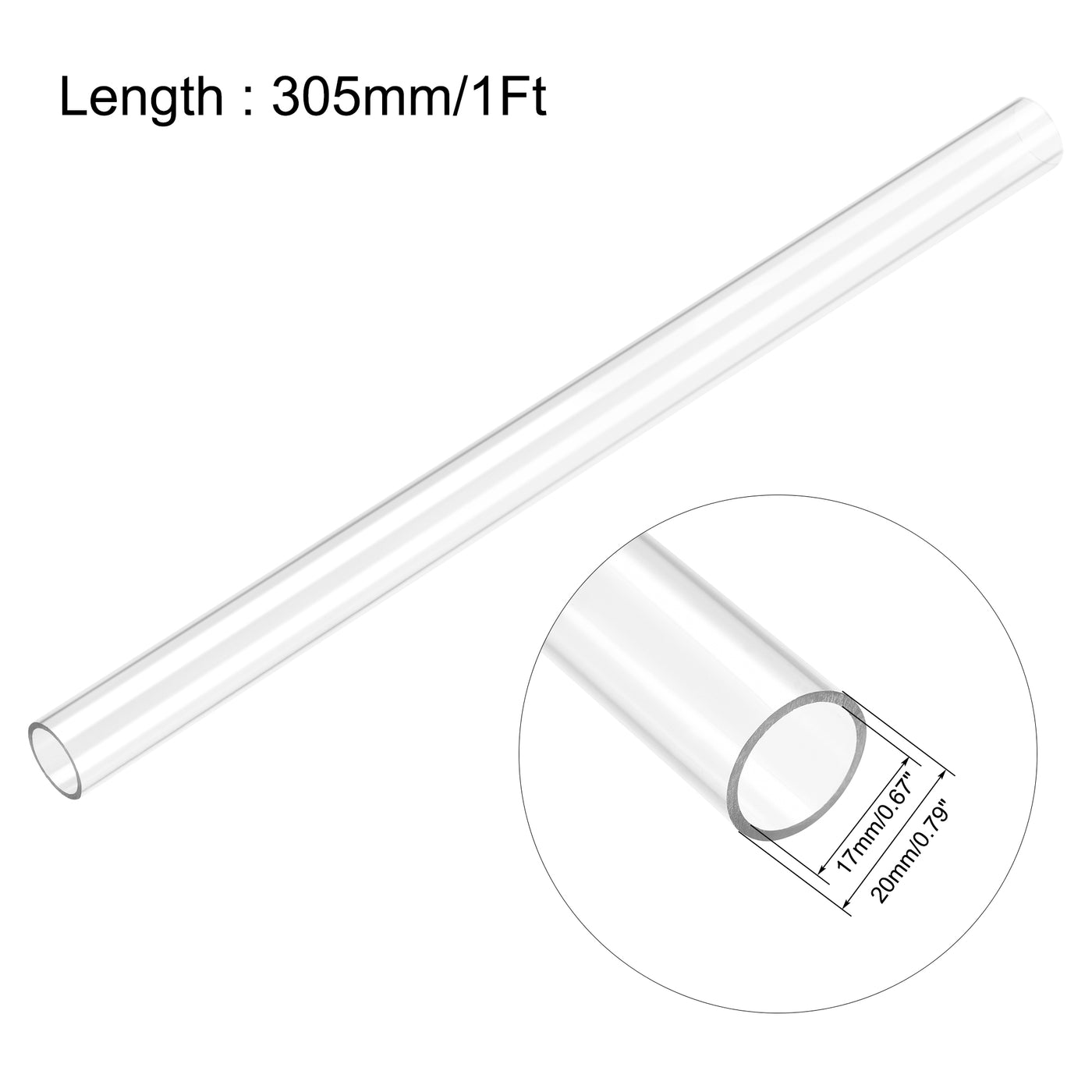 Uxcell Uxcell PC Rigid Round Clear Tubing 8mm(0.31 Inch)IDx10mm(0.4 Inch)ODx305mm(1Ft) Length Plastic Tube