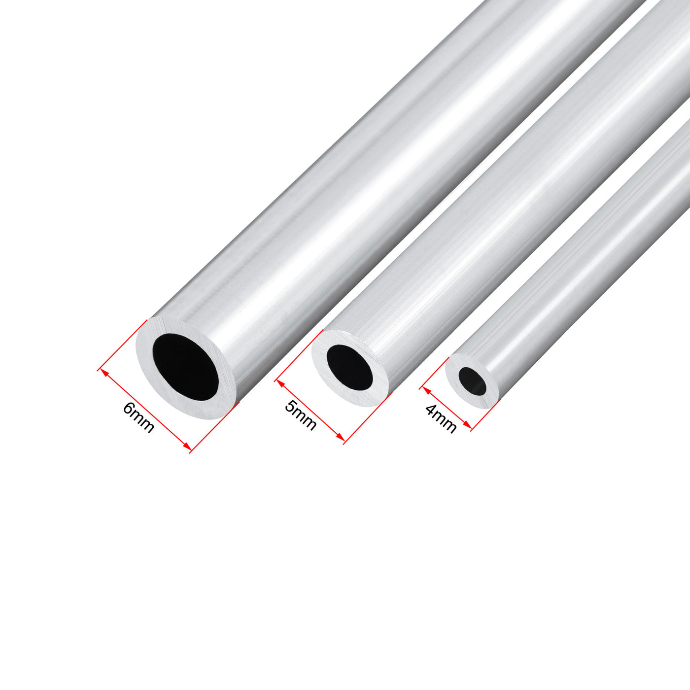 uxcell Uxcell 6063 Aluminum Tube, 4mm 5mm 6mm OD x 1mm Wall Thickness 300mm Length Seamless Round Pipe Tubing, Pack of 3