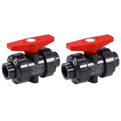 uxcell Uxcell Ball Valve, 1/2" Slip PVC Socket End True Union Valve, EPDM Seal O-ring, 150 PSI at 59F Gray Red 2Pcs