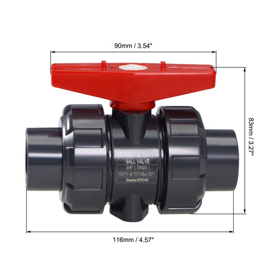 Harfington Uxcell Ball Valve, 3/4" Slip PVC Socket End True Union Valve, EPDM Seal O-ring, 150 PSI at 59F Gray Red