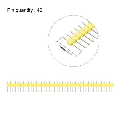 Harfington Uxcell 20pcs Male Pin Header,40 Pin 2.54mm Straight Single Row PCB Pin Strip,Yellow